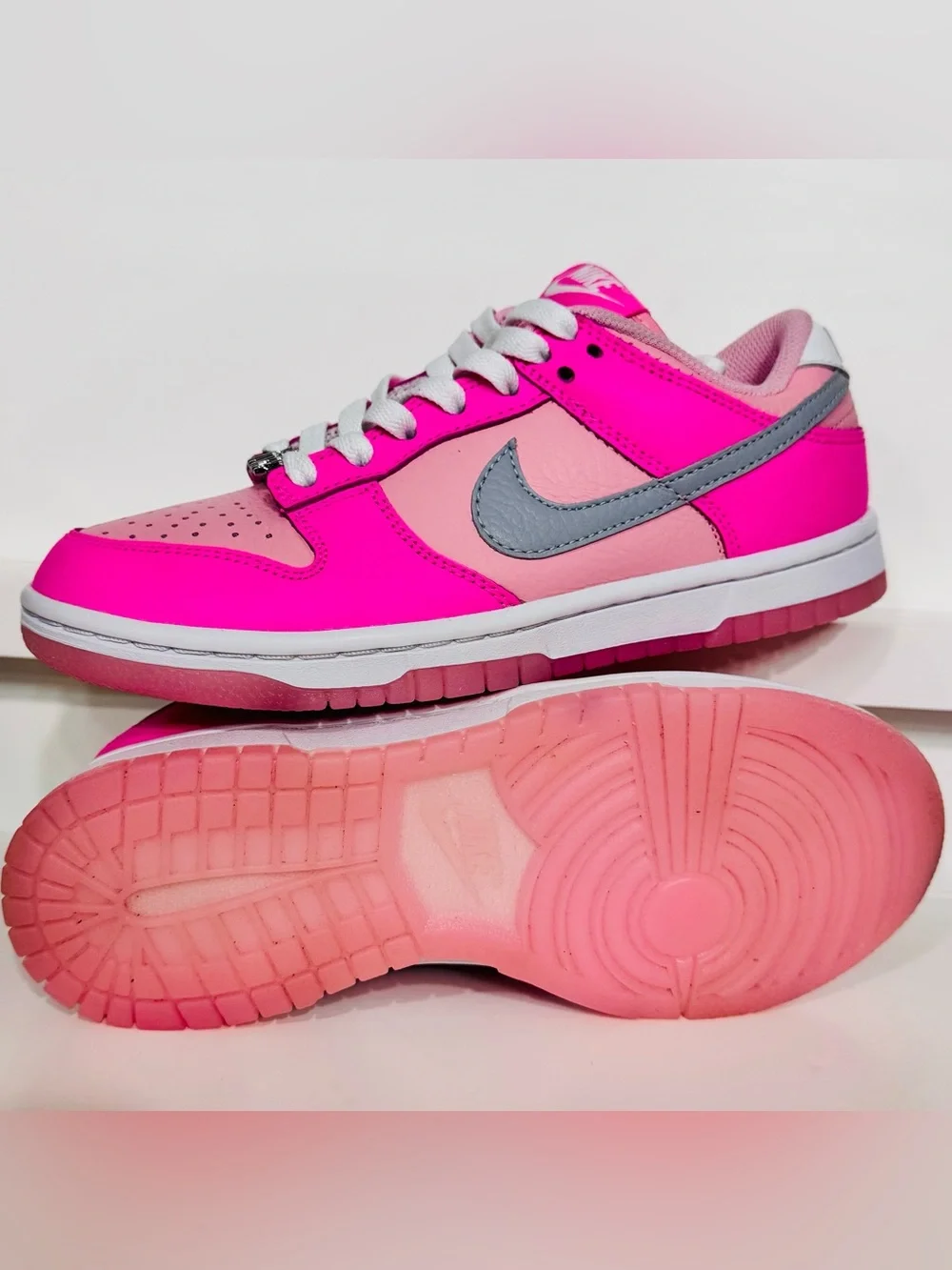 Nike Dunk Low Pink Grey GS 4.5 • Deadstock Clean • Lace Charms • Barbie Pop